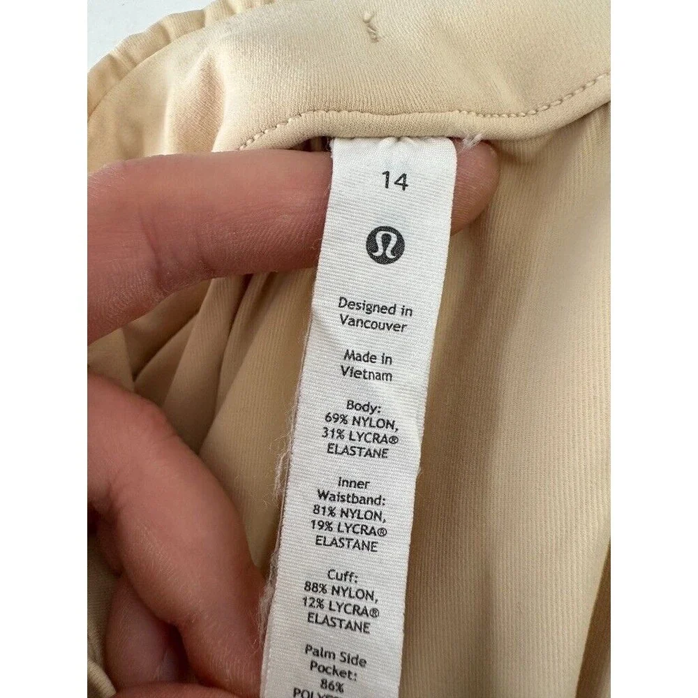 Lululemon Stretch High Rise Jogger in Beige Athleisure Tapered Pocket Women's 14